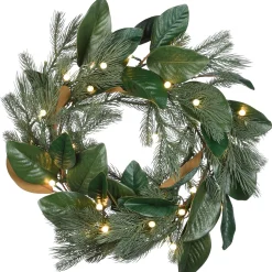 Hot 24 in. Pre-Lit Magnolia Mix Pine Wreath with LED Lights Pre-Lit Christmas Wreaths|21-24 Inch Christmas Wreaths