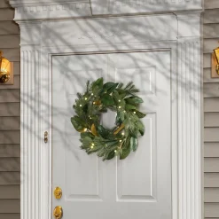 Hot 24 in. Pre-Lit Magnolia Mix Pine Wreath with LED Lights Pre-Lit Christmas Wreaths|21-24 Inch Christmas Wreaths