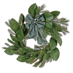 Discount 24 in. Pre-Lit Magnolia Mix Pine Wreath with Warm White LED Lights Pre-Lit Christmas Wreaths|21-24 Inch Christmas Wreaths