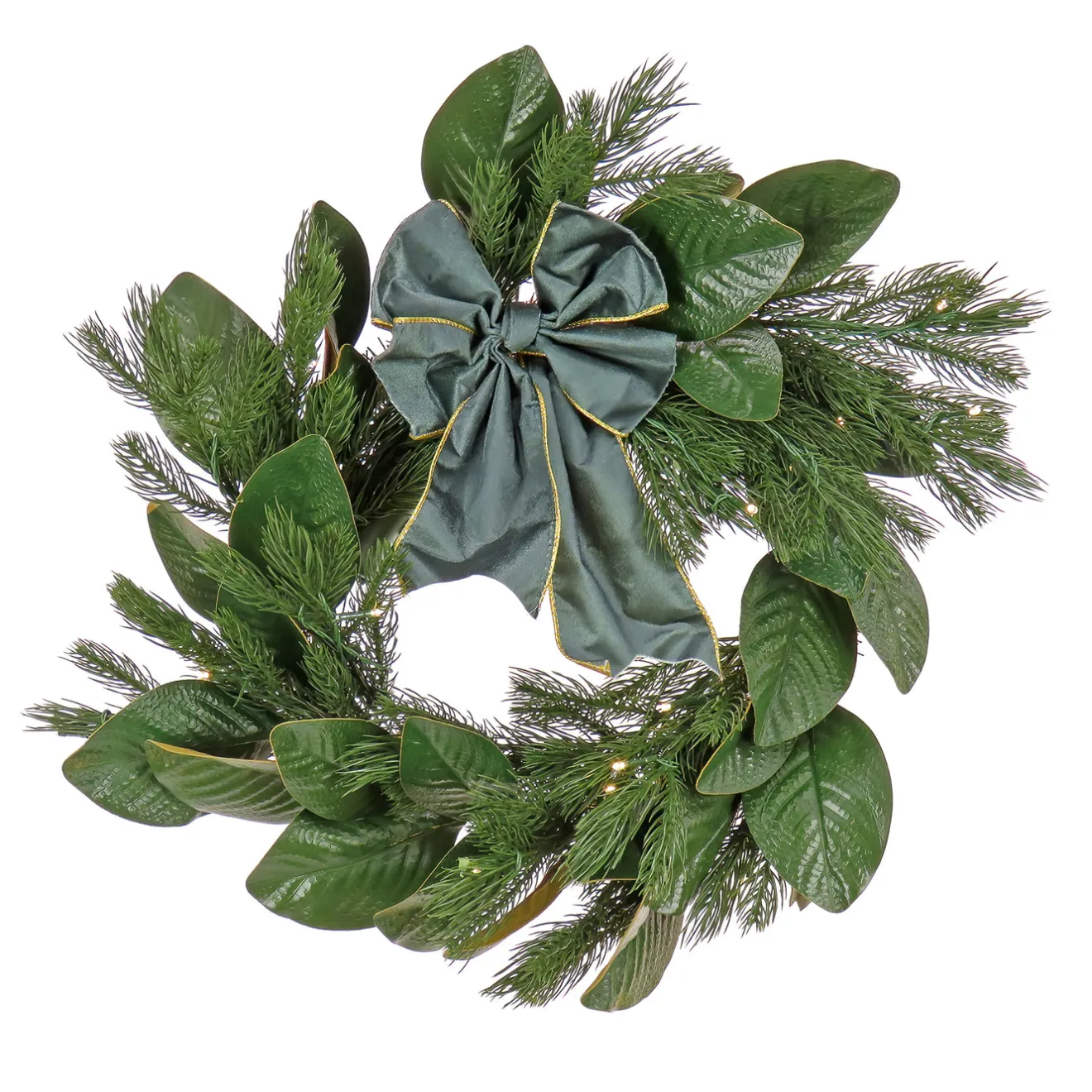 Discount 24 in. Pre-Lit Magnolia Mix Pine Wreath with Warm White LED Lights Pre-Lit Christmas Wreaths|21-24 Inch Christmas Wreaths