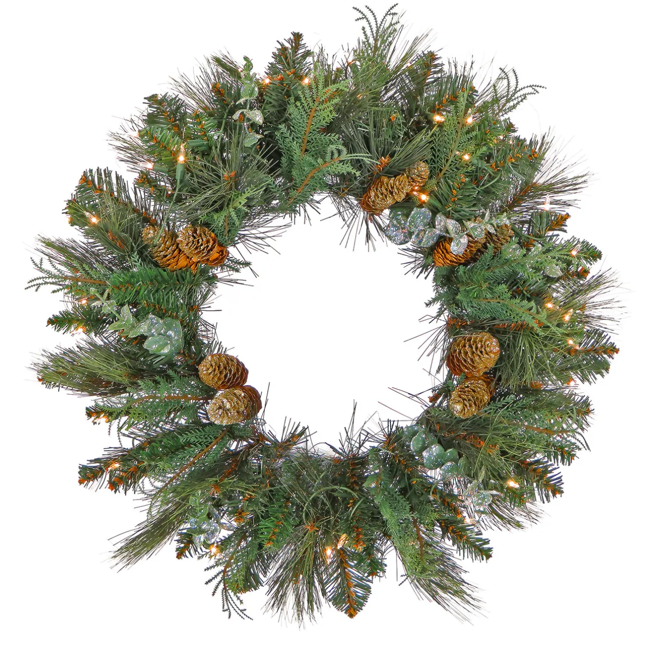 Sale 30 in. Pre-Lit North Conway Wreath with Warm White LED Lights Pre-Lit Christmas Wreaths|25-36 Inch Christmas Wreaths