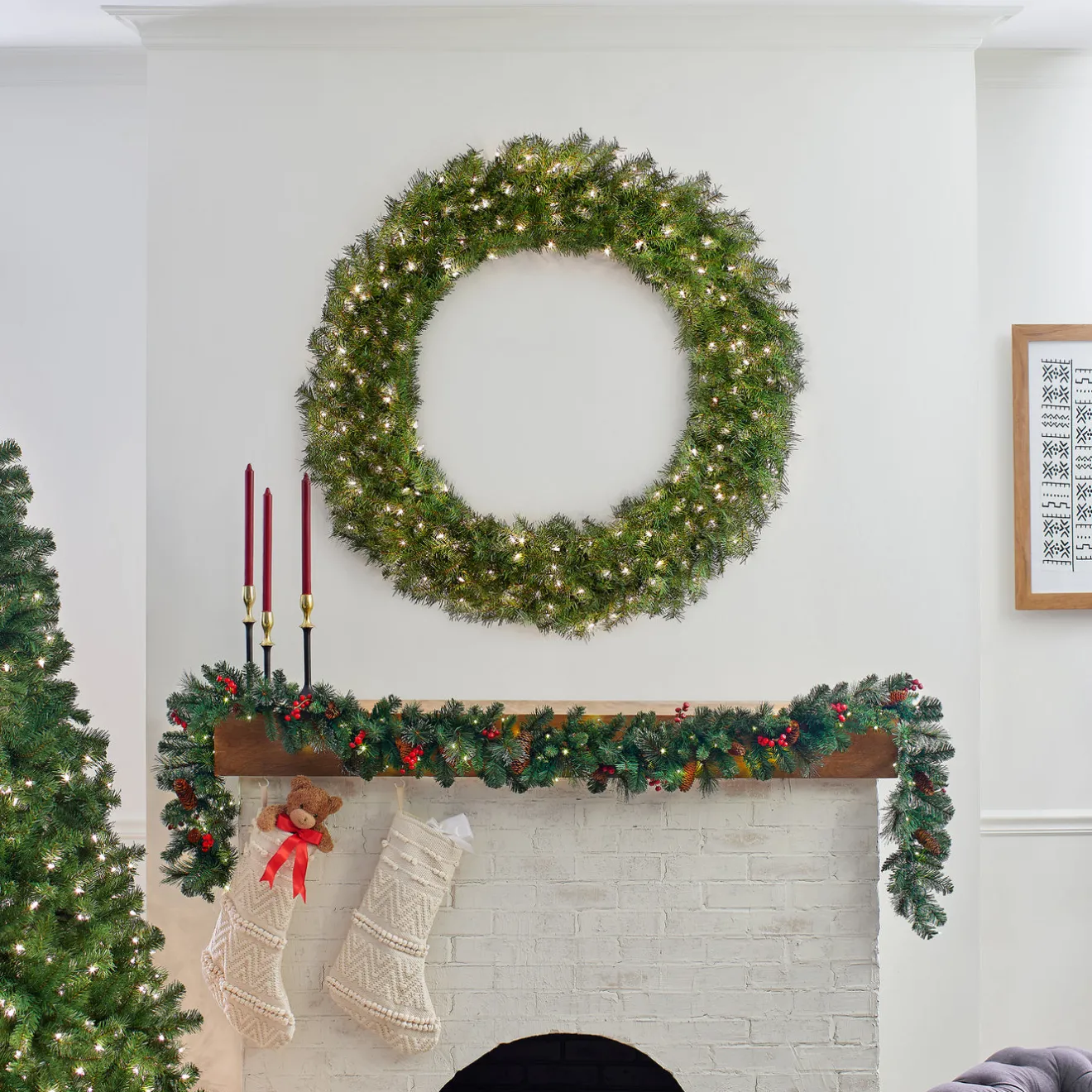 Best 48 in. Pre-Lit Norwood Fir Wreath with Clear Lights Pre-Lit Christmas Wreaths|37-60 Inch Christmas Wreaths