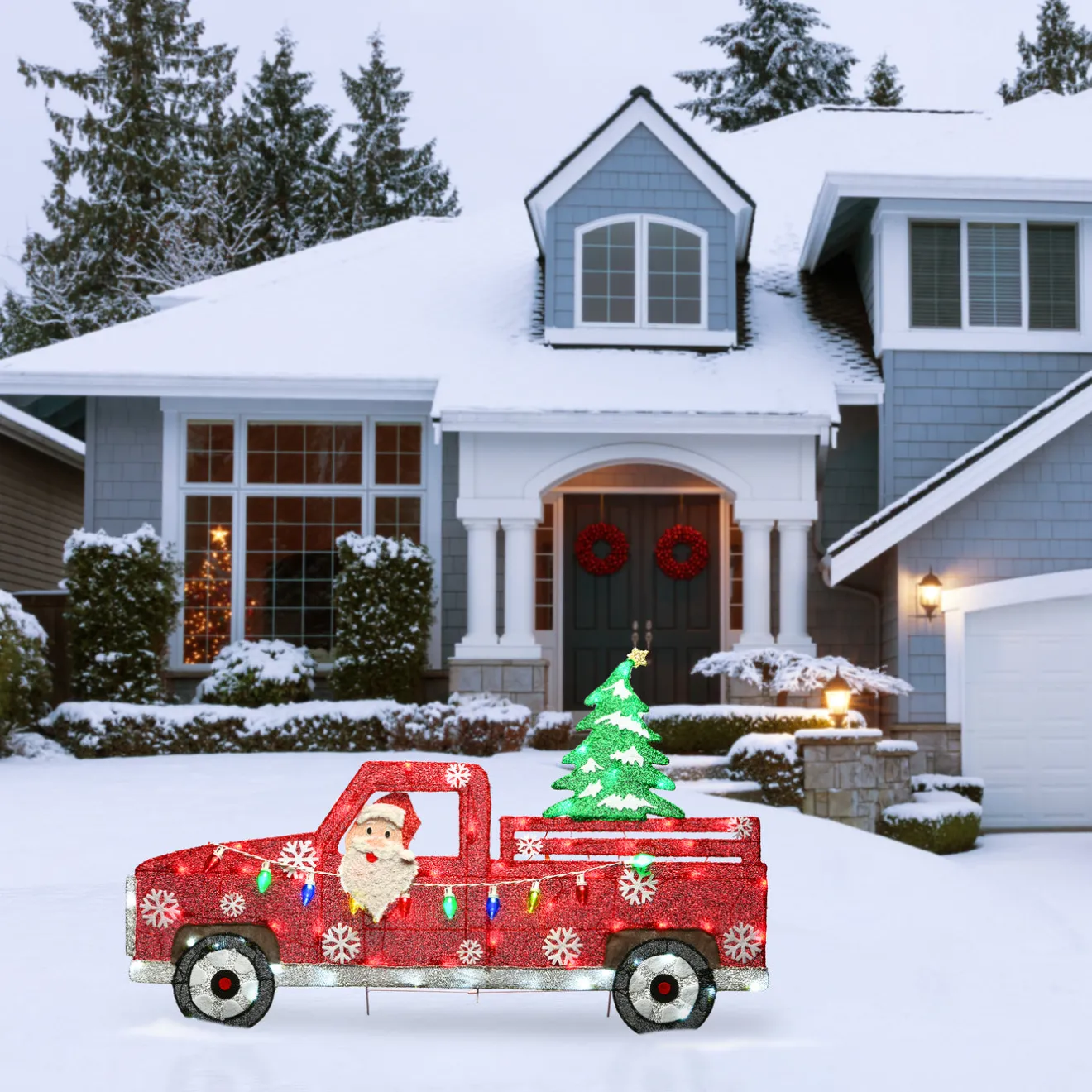 Outlet 27 in. Pre-Lit Santa in Red Truck Yard Decorations