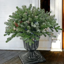 Outlet 24 in. Pre-Lit Snowy Morgan Spruce Porch Bush with Twinkly LED Lights Topiaries Arrangements
