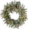 Outlet 24 in. Pre-Lit Snowy Morgan Spruce Wreath with Dual Color LED Lights Pre-Lit Christmas Wreaths|21-24 Inch Christmas Wreaths