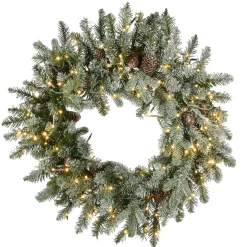 Outlet 24 in. Pre-Lit Snowy Morgan Spruce Wreath with Dual Color LED Lights Pre-Lit Christmas Wreaths|21-24 Inch Christmas Wreaths