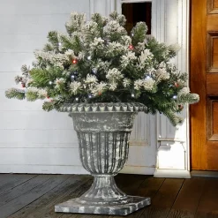 Online 24 in. Pre-Lit Snowy Sheffield Spruce Porch Bush with Twinkly LED Lights Topiaries Arrangements