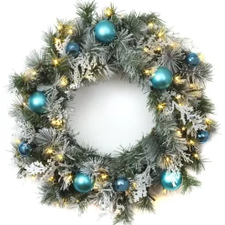Outlet 24 in. Pre-Lit Tinkham Pine Wreath with LED Lights Pre-Lit Christmas Wreaths|21-24 Inch Christmas Wreaths