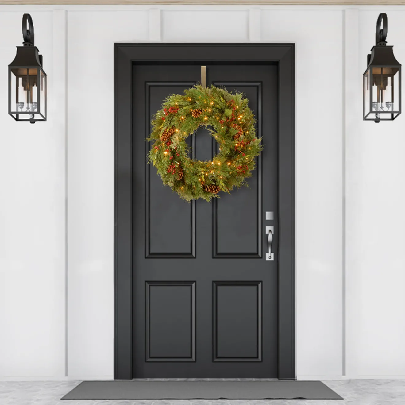 New 30 in. Pre-Lit White Pine Wreath with Warm White LED Lights 25-36 Inch Christmas Wreaths