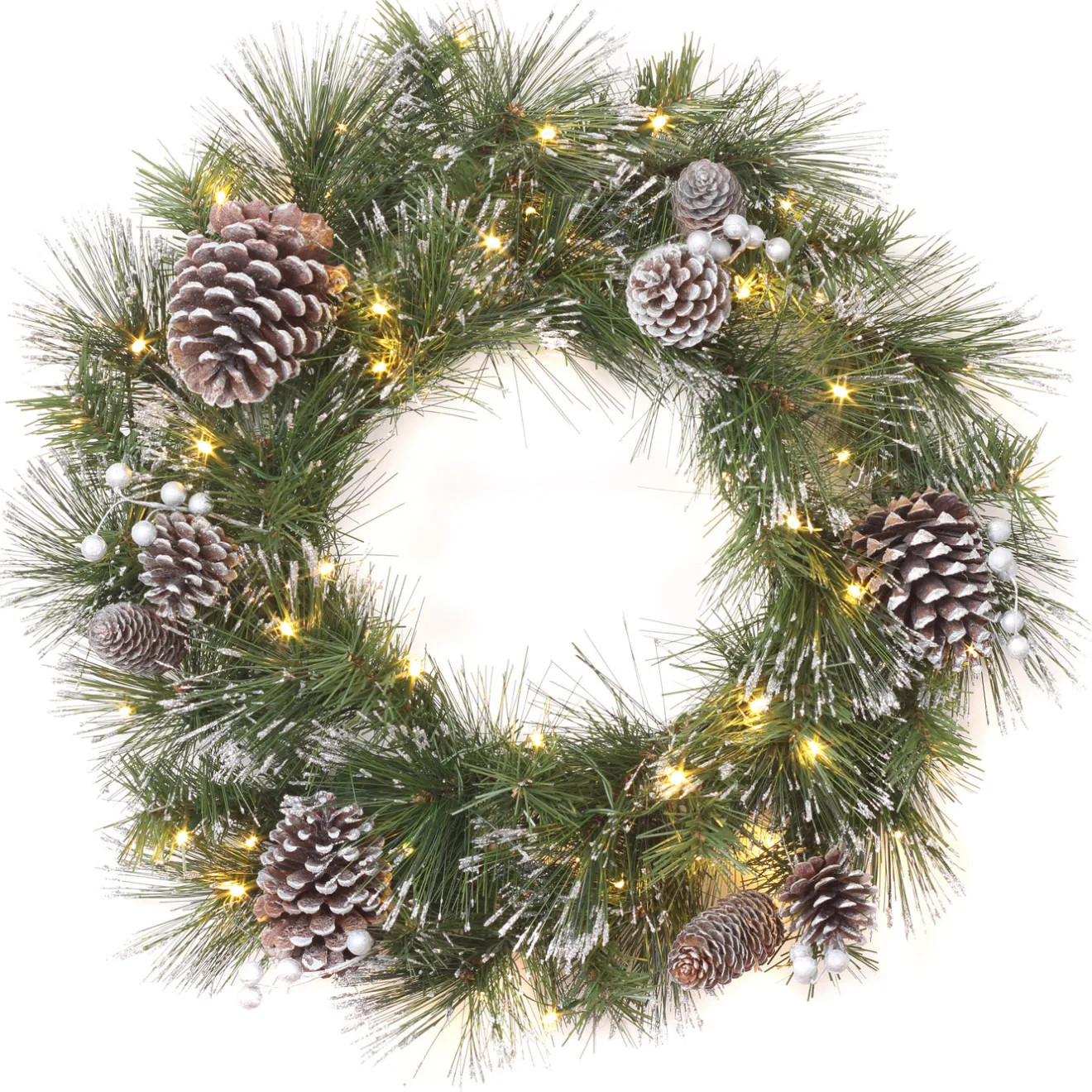 Hot 24 in. Pre-Lit Whitter Pine Wreath with LED Lights 21-24 Inch Christmas Wreaths