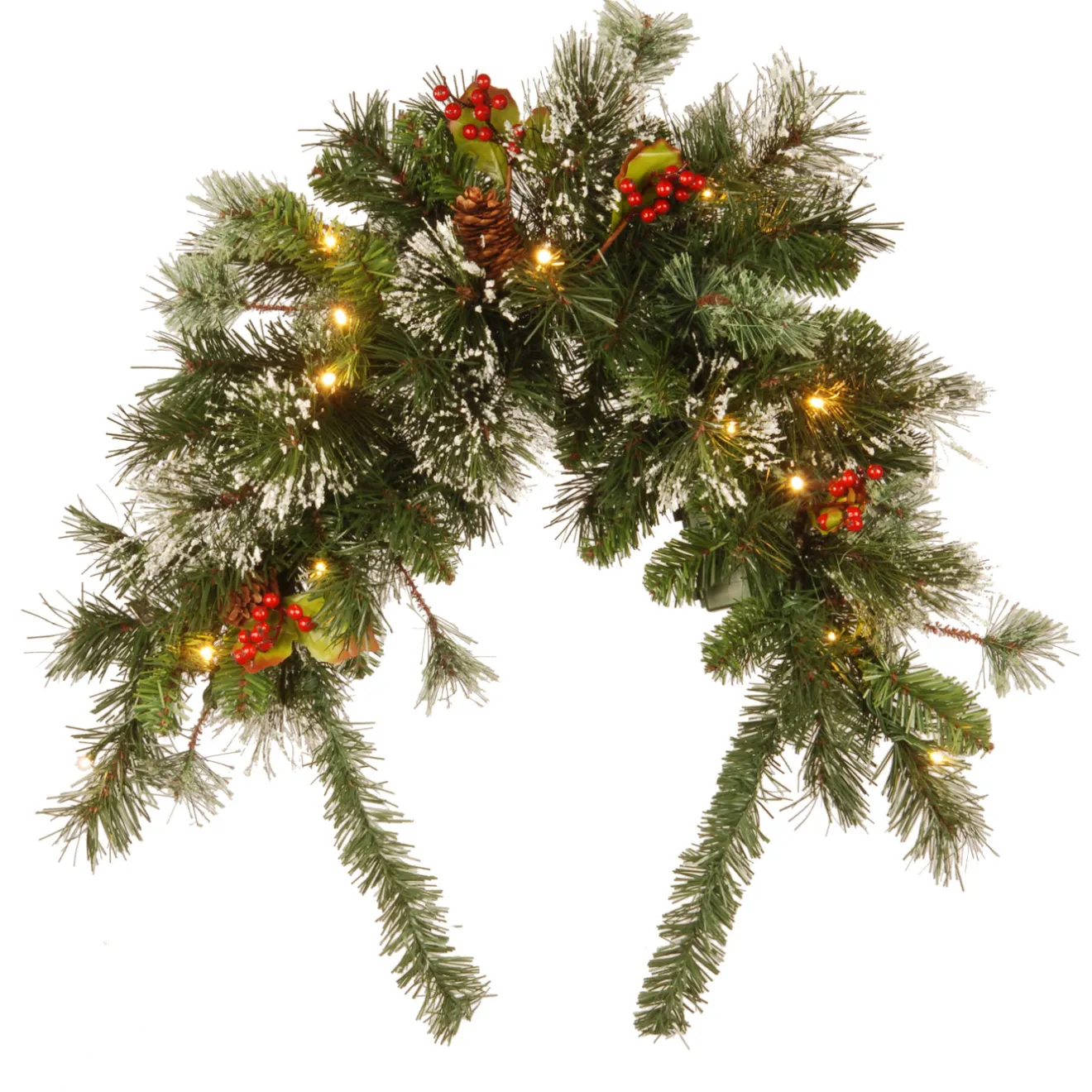 Clearance 36 in. Pre-Lit Wintry Pine Mailbox Swag with LED Lights Swags