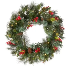 24 in. Pre-Lit Wintry Pine Wreath with LED Lights Pre-Lit Christmas Wreaths|21-24 Inch Christmas Wreaths