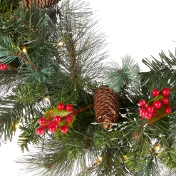 24 in. Pre-Lit Wintry Pine Wreath with LED Lights Pre-Lit Christmas Wreaths|21-24 Inch Christmas Wreaths