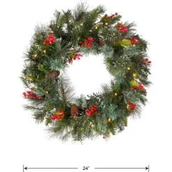 24 in. Pre-Lit Wintry Pine Wreath with LED Lights Pre-Lit Christmas Wreaths|21-24 Inch Christmas Wreaths
