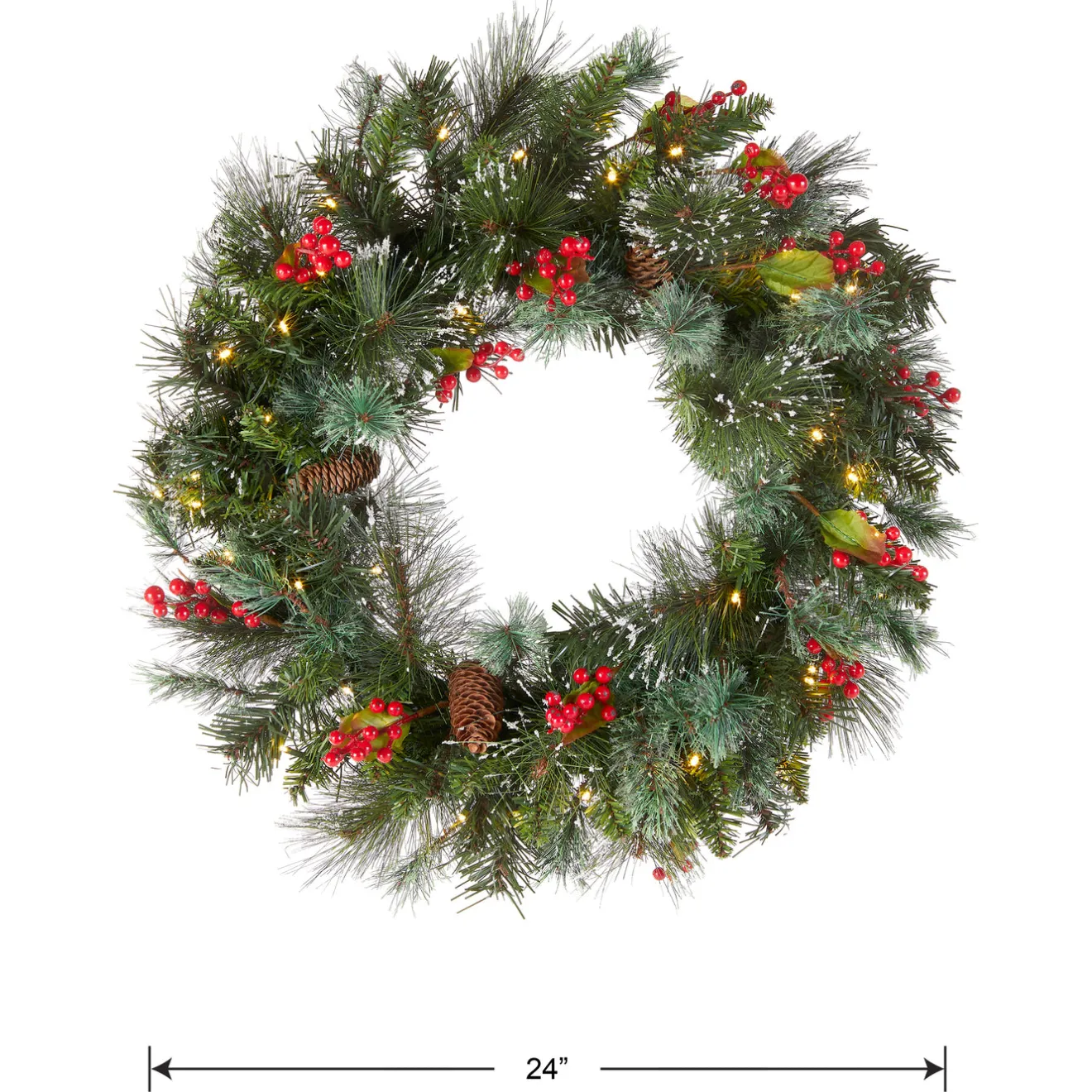24 in. Pre-Lit Wintry Pine Wreath with LED Lights Pre-Lit Christmas Wreaths|21-24 Inch Christmas Wreaths