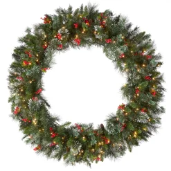 Sale 48 in. Pre-Lit Wintry Pine Wreath with Clear Lights Pre-Lit Christmas Wreaths|37-60 Inch Christmas Wreaths