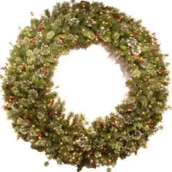Sale 60 in. Pre-Lit Wintry Pine Wreath with Clear Lights Pre-Lit Christmas Wreaths|37-60 Inch Christmas Wreaths