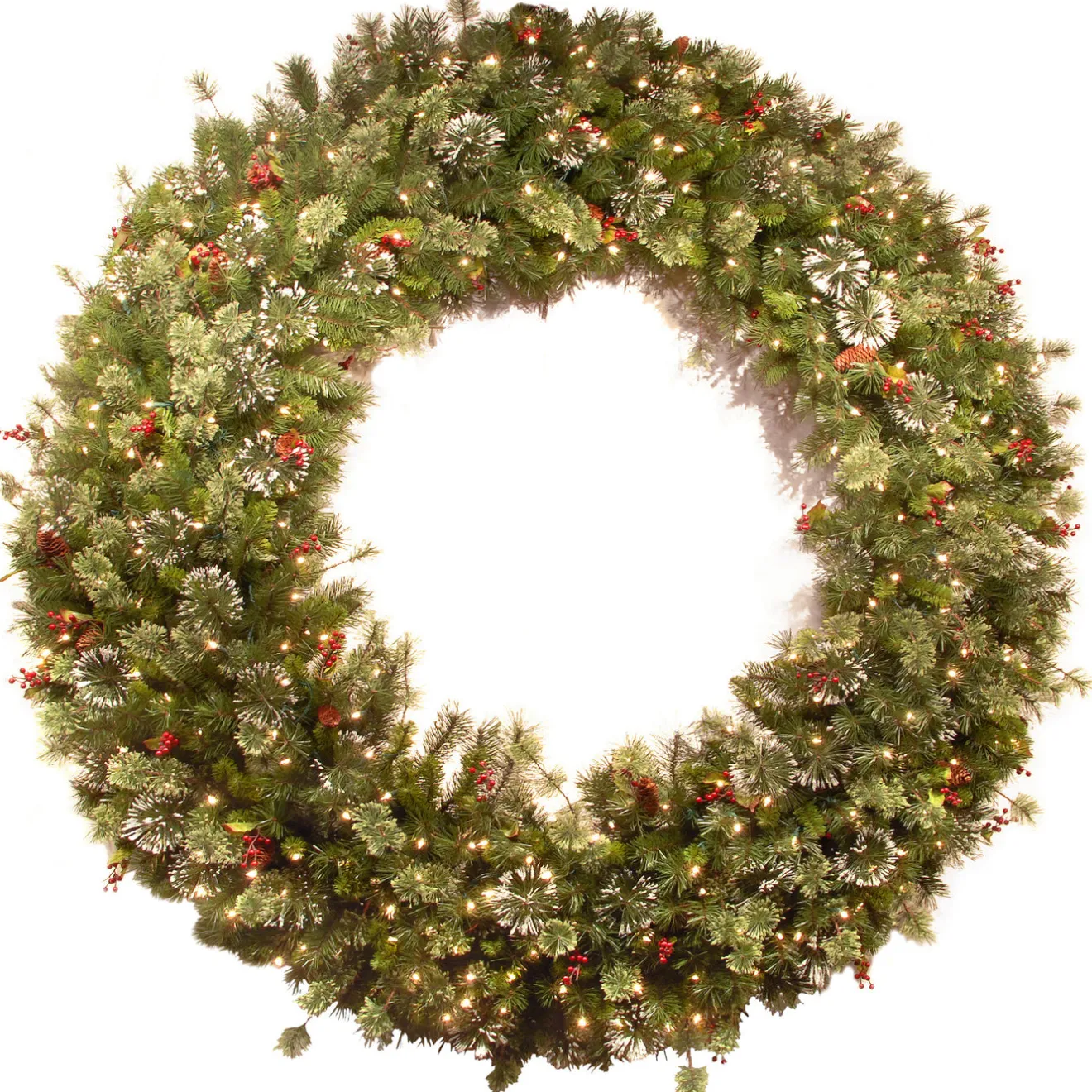 Sale 60 in. Pre-Lit Wintry Pine Wreath with Clear Lights Pre-Lit Christmas Wreaths|37-60 Inch Christmas Wreaths
