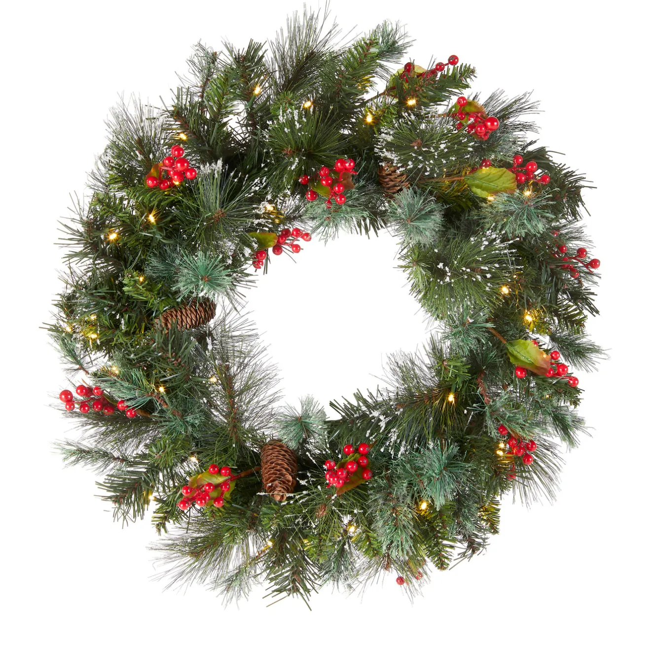 Online 24 in. Pre-Lit Wintry Pine Wreath with Clear Lights Pre-Lit Christmas Wreaths|21-24 Inch Christmas Wreaths