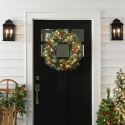 Online 24 in. Pre-Lit Wintry Pine Wreath with Clear Lights Pre-Lit Christmas Wreaths|21-24 Inch Christmas Wreaths