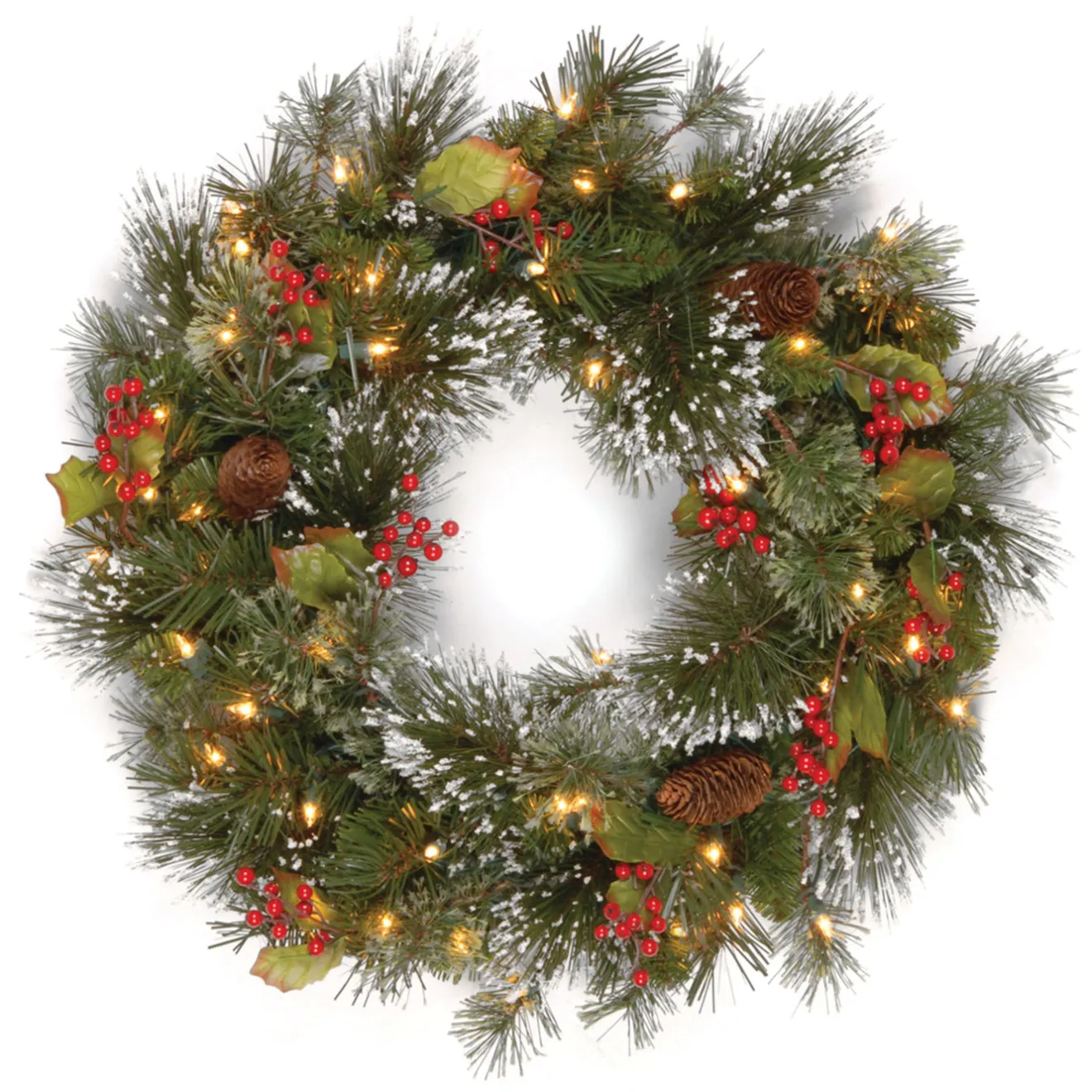 Online 24 in. Pre-Lit Wintry Pine Wreath with Clear Lights Pre-Lit Christmas Wreaths|21-24 Inch Christmas Wreaths