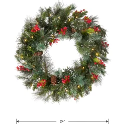 Online 24 in. Pre-Lit Wintry Pine Wreath with Clear Lights Pre-Lit Christmas Wreaths|21-24 Inch Christmas Wreaths