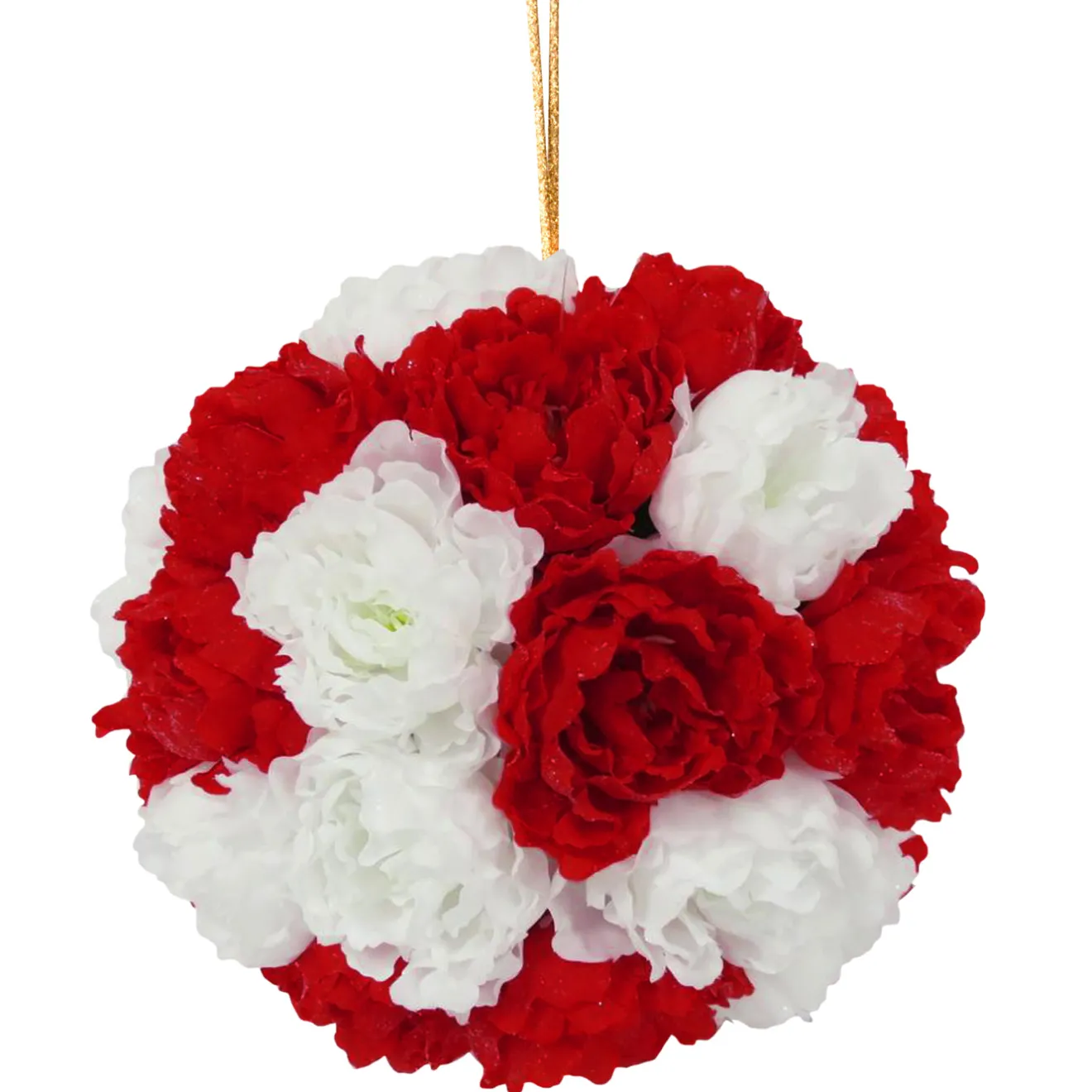 New 12 in. Red and White Peony Hanging Ball Wreaths