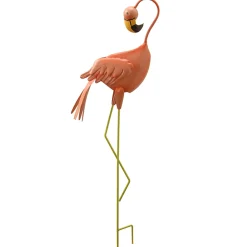 Best 34 in. Resting Peach Flamingo Metal Lawn Decoration Outdoor Decor