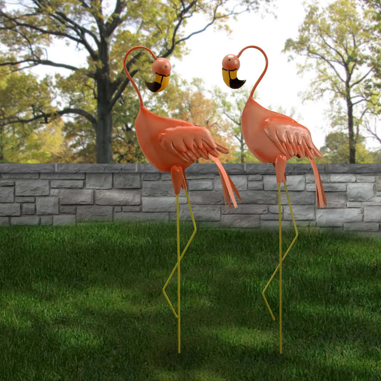 Best 34 in. Resting Peach Flamingo Metal Lawn Decoration Outdoor Decor