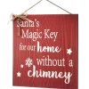 Outlet 10 in. Santa's Key Door Christmas Sign, Red with White Lettering and Decorative Ornate Key, Stars and Snowflakes Decorative Accents