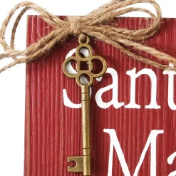 Outlet 10 in. Santa's Key Door Christmas Sign, Red with White Lettering and Decorative Ornate Key, Stars and Snowflakes Decorative Accents