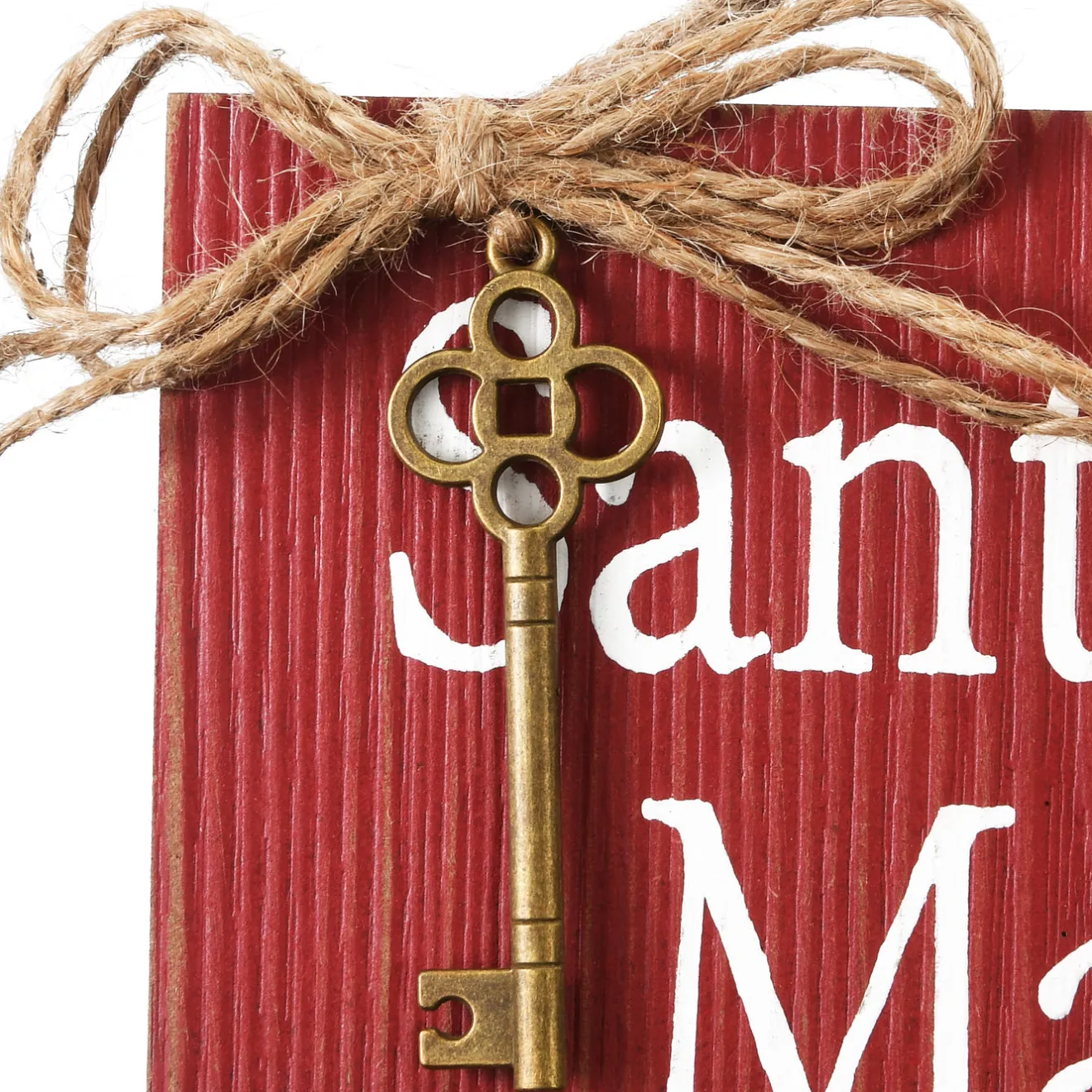 Outlet 10 in. Santa's Key Door Christmas Sign, Red with White Lettering and Decorative Ornate Key, Stars and Snowflakes Decorative Accents