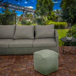 Sale 16 in. Sea Mist Hand Woven Pouf Ottoman Patio Furniture
