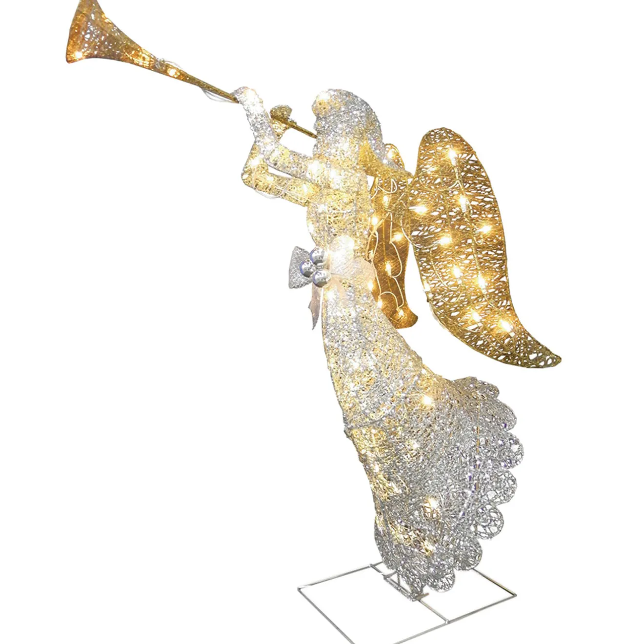 Outlet 48 in. Silver Angel Decor with White LED Lights Yard Decorations