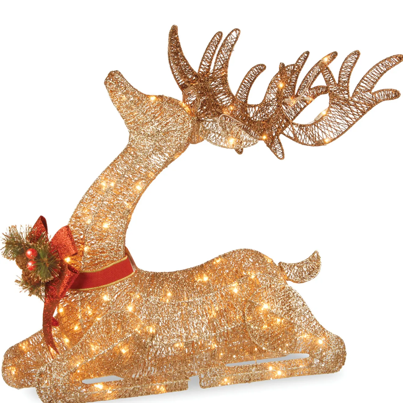 Discount 31 in. Sisal Splendor Champagne Lying Deer Yard Decorations