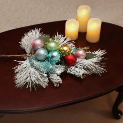 Clearance 29 in. Snowy Pine Decorated Branch Spray with Snow Covered Bristles, Gold Sprouts Decorative Accents