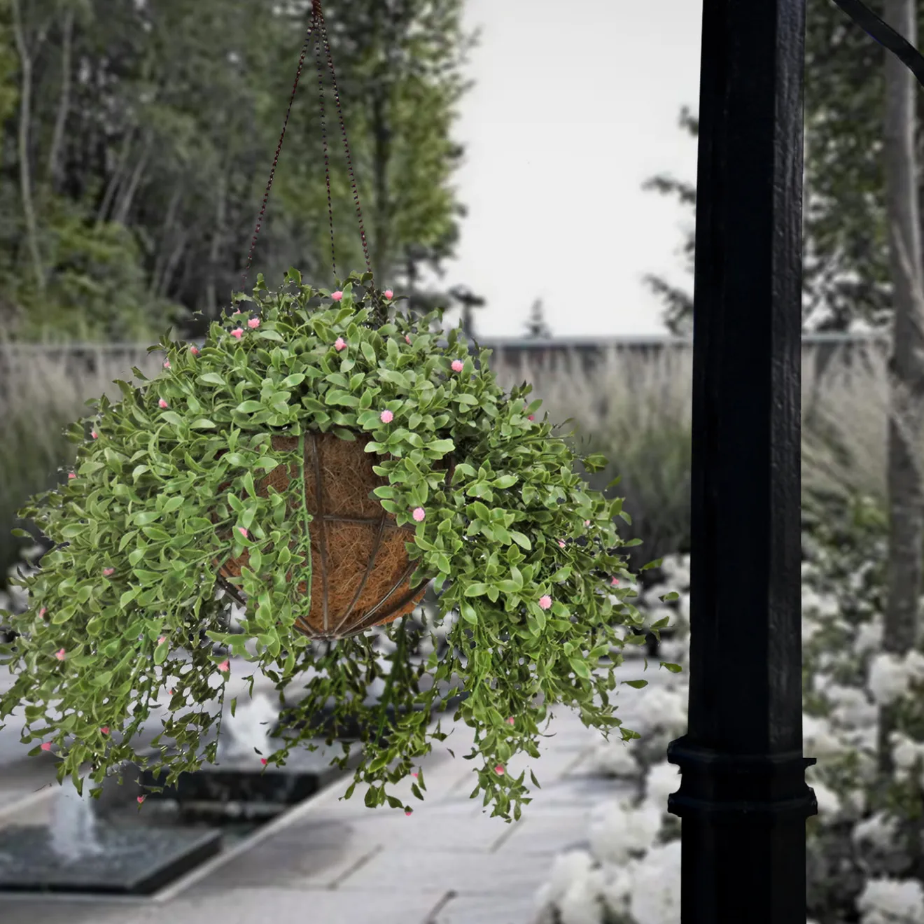 Sale 18 in. Spring Argentea Hanging Plant with Pink Flowers Hanging Plants