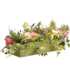 22 in. Spring Candleholder Table Decoration with Flower Blooms, Berry Clusters, Leafy Greens Potted Plants
