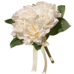 Hot 12 in. Spring Floral Bouquet with Cream Rose and Peony Blooms, Ribbon, Seed Pods, Leafy Greens Flower Arrangements