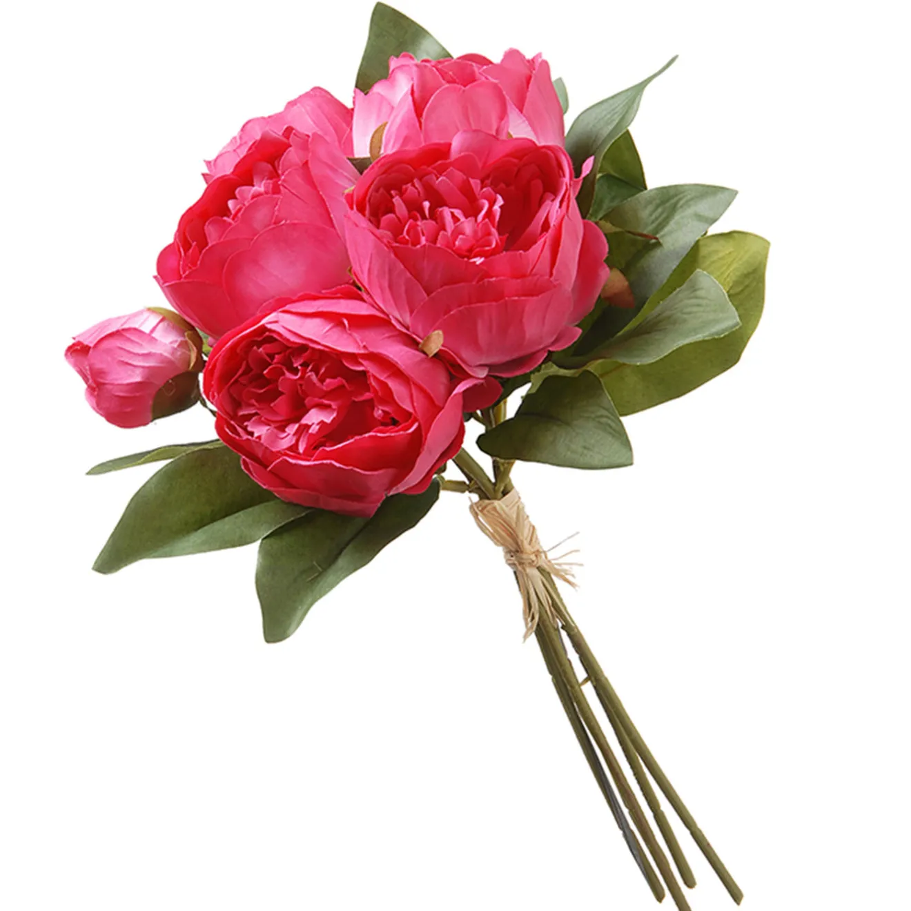 Online 14 in. Spring Floral Bouquet with Bright Pink Peony Blooms, Leafy Greens Flower Arrangements