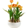 Hot 18 in. Spring Flower Potted Plant with Yellow Tulips, Vibrant Green Stems, Fern Fronds in a Stylish Ceramic Pot Base Potted Plants