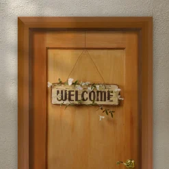 Sale 21 in. Spring Hanging Welcome Sign, Lightweight Wooden Construction with Leafy Vine Trim Decorative Accents