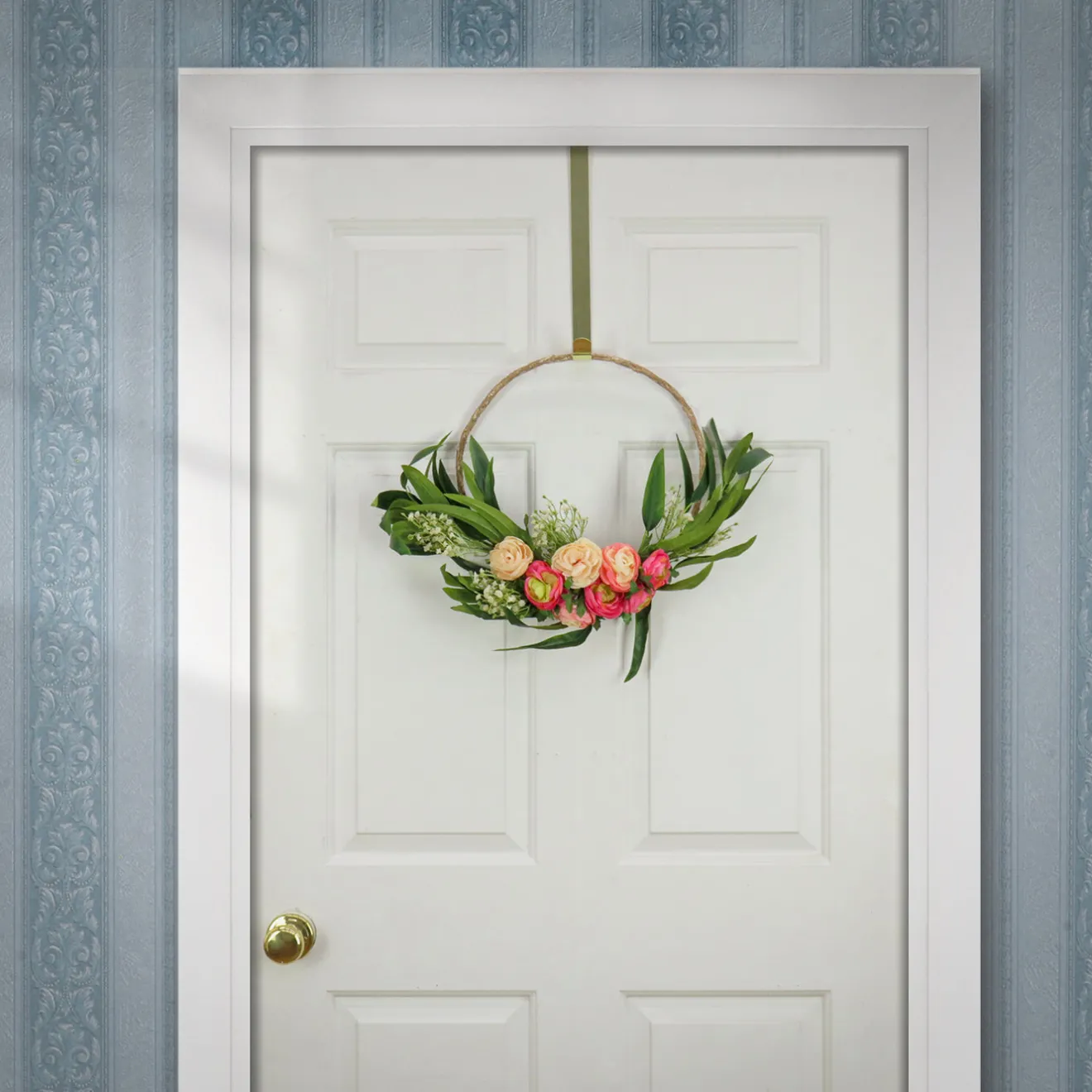 16 in. Spring Hoop Wreath with Eucalyptus and Buttercups Wreaths