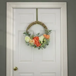 Outlet 20 in. Spring Hoop Wreath with Peony, Rose, and Lamb's Ear Flower Blooms Wreaths