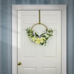 Hot 18 in. Spring Hoop Wreath with Peony Flower Blooms, Mini Blossoms, and Flowing Green Stems Wreaths