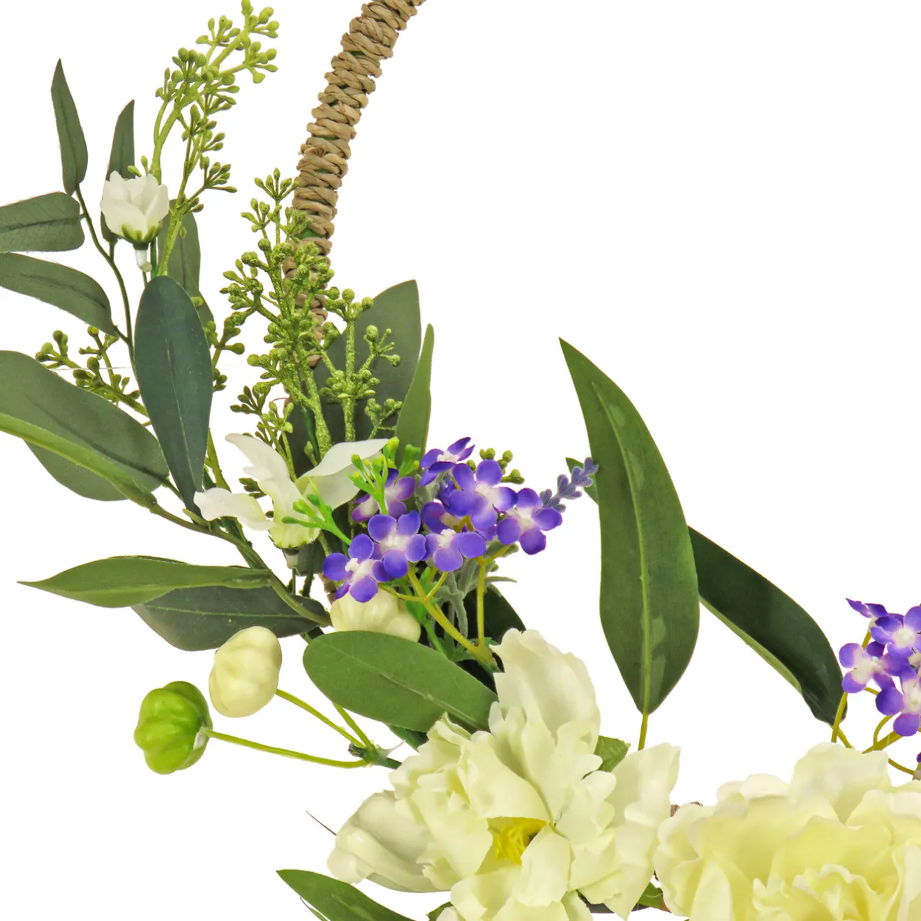 Hot 18 in. Spring Hoop Wreath with Peony Flower Blooms, Mini Blossoms, and Flowing Green Stems Wreaths