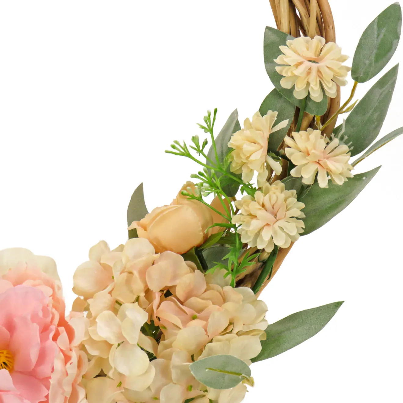 Best 19 in. Spring Hoop Wreath with Wild Rose and Peony Flowers Wreaths