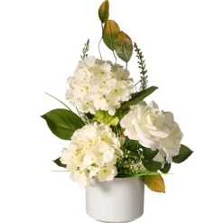 Discount 9 in. Spring Hydrangea Blooms Flower Potted in a White Pot Base Potted Plants