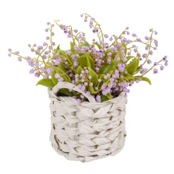 11 in. Spring Mauve Lily-of-the-Valley Flowers in White Basket Flower Arrangements