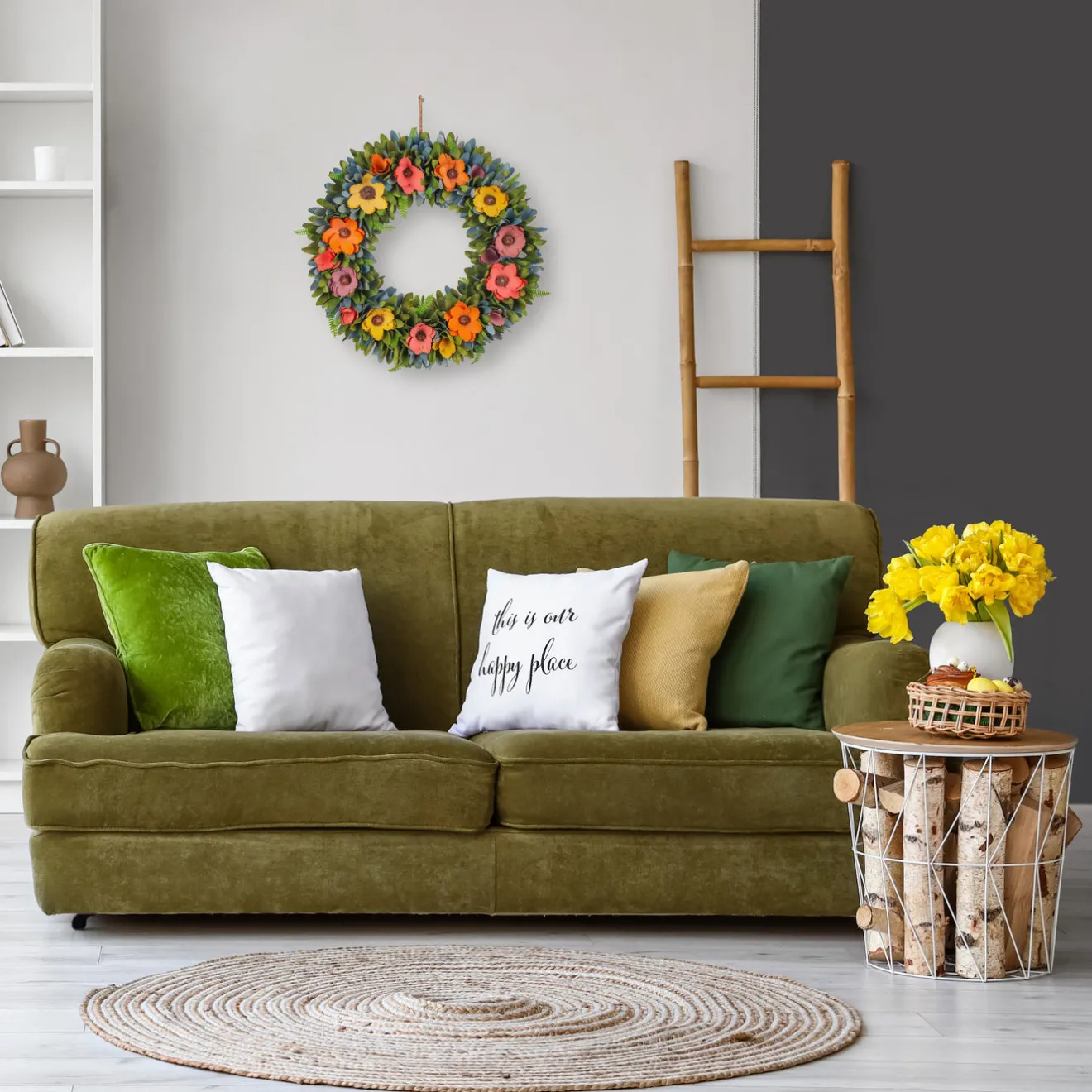 18 in. Spring Multicolor Floral Wreath with Fern Wreaths